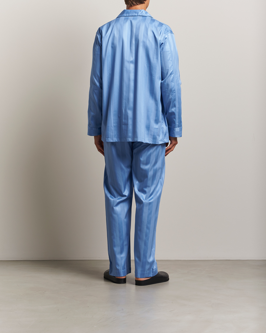 Derek Rose Striped Cotton Satin Pyjama Set French Blue