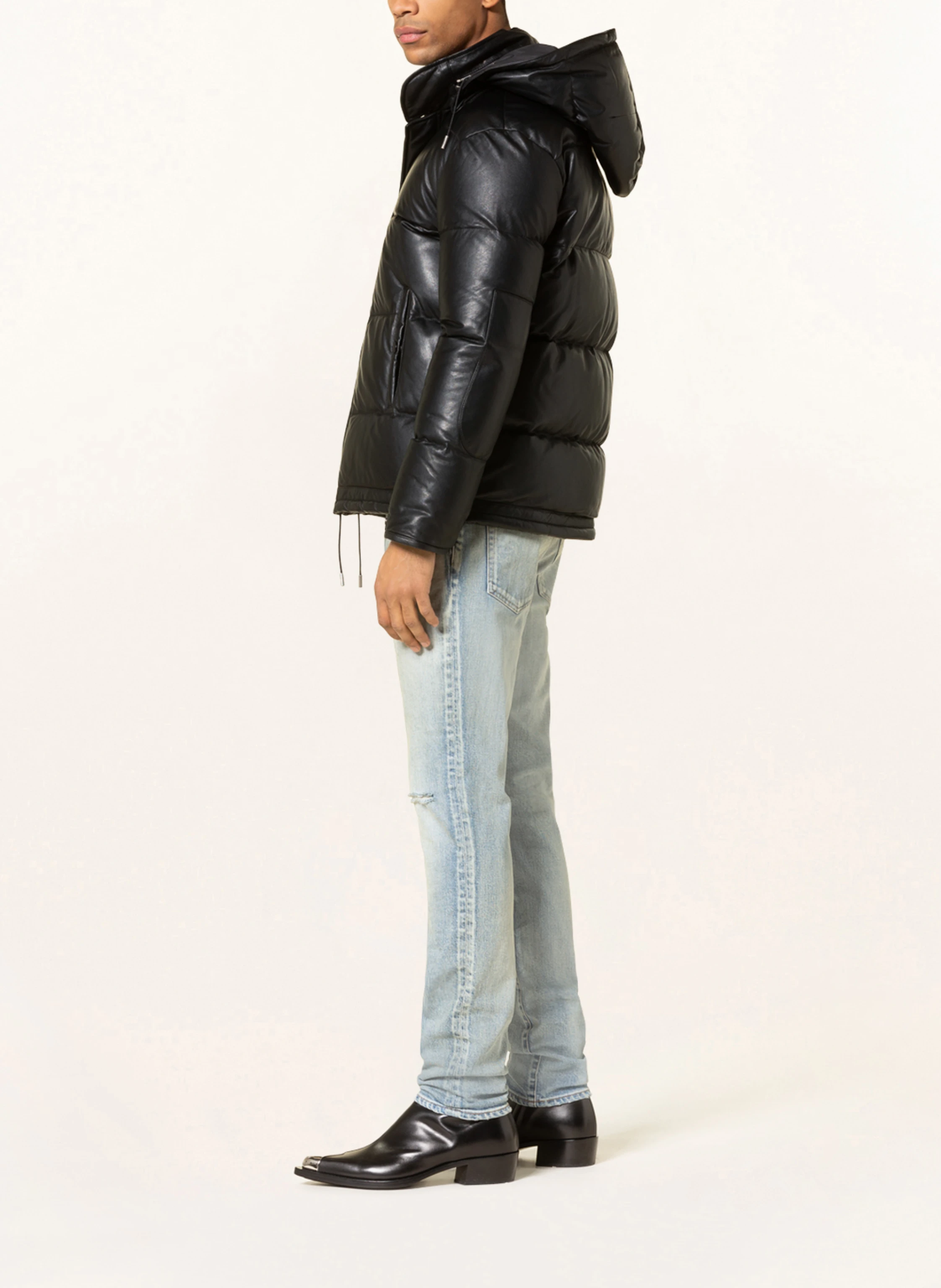 SAINT LAURENT Daunenjacke aus Leder mit abnehmbarer Kapuze