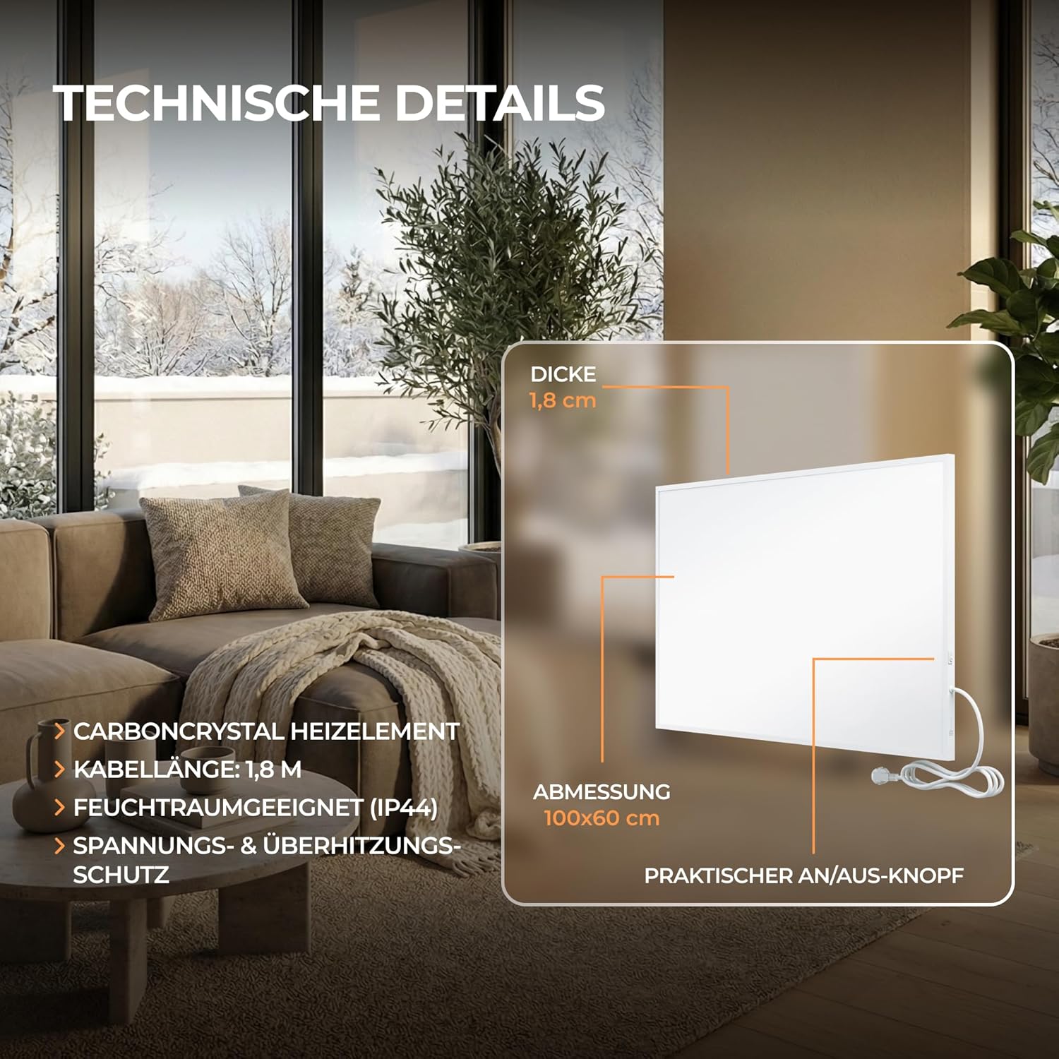 BR Bringer Infrarotheizung 800 Watt - mit Smart Thermostat und Fernbedienung - Infrarot Elektroheizung Energiesparend - TÜV & GS - Deutsche Qualitätsmarke (weiß)