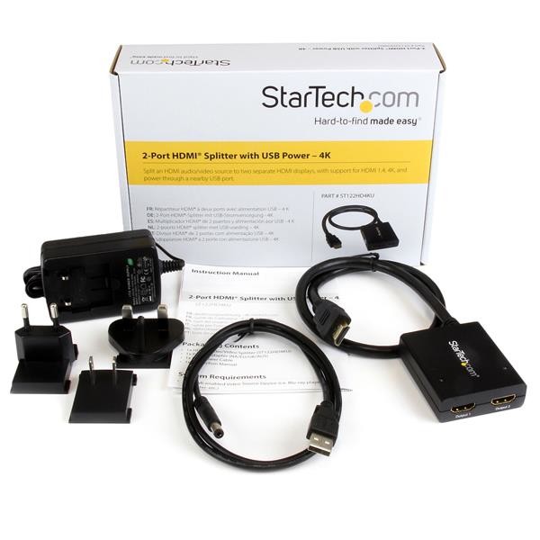 StarTech.com Splitter vidéo HDMI 4K à 2 ports - Répartiteur HDMI 1 x 2 alimenté par USB ou adaptateur d'alimentation