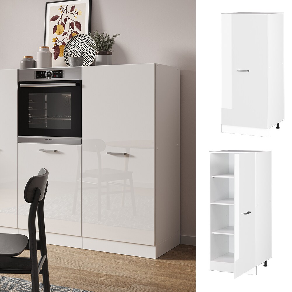 Vicco Backofenumbauschrank Küchenschrank Küchenzeile R-Line 60 cm Weiß große Tür Hochglanz