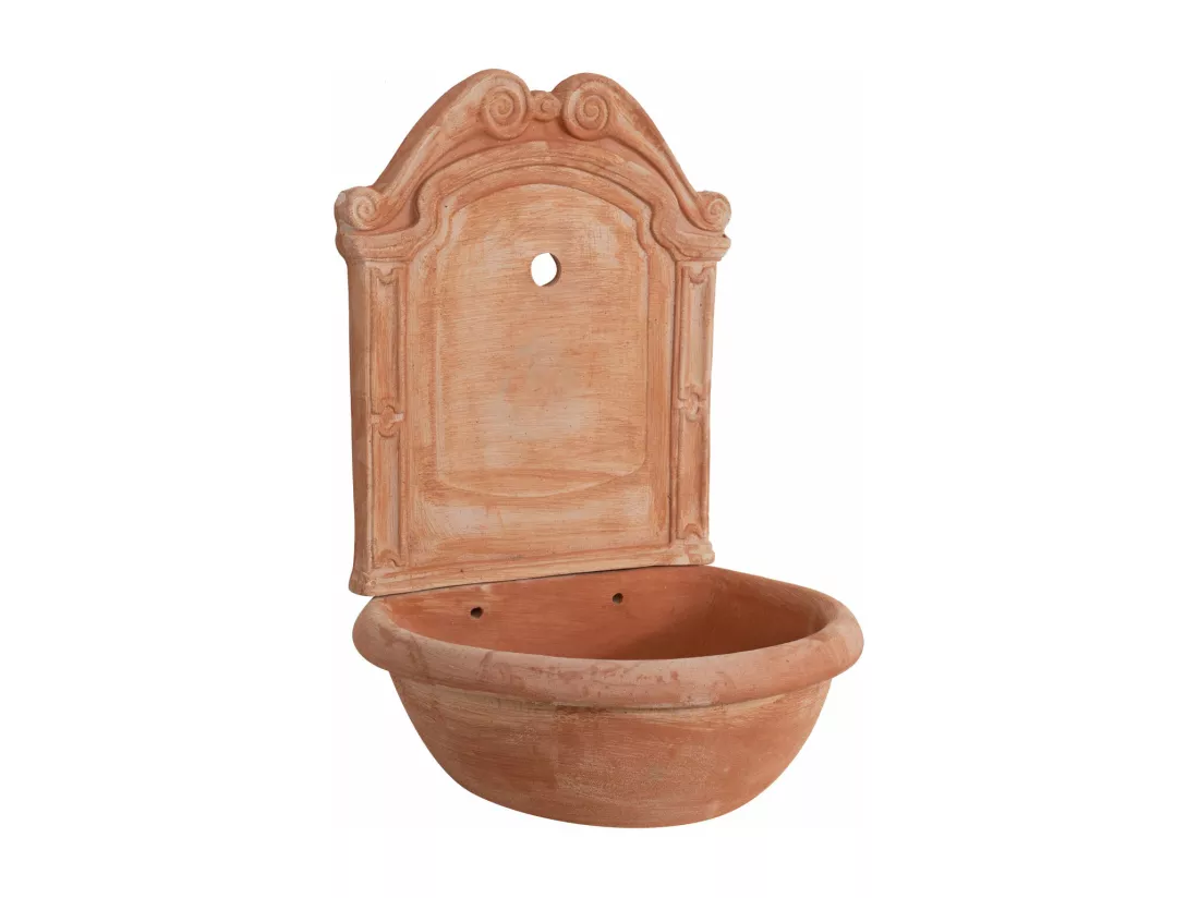 BISCOTTINI Fontaine Murale - Finition Terre Cuite Toscane - Jardin - Mobilier Mural - Terrasse - Décorative - 45x36x64 cm