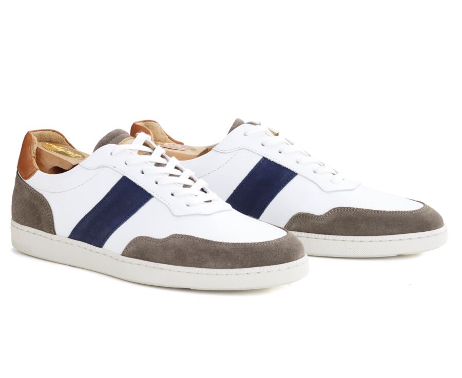 Sneakers cuir homme Blanc et Taupe Navy - BERRINGA