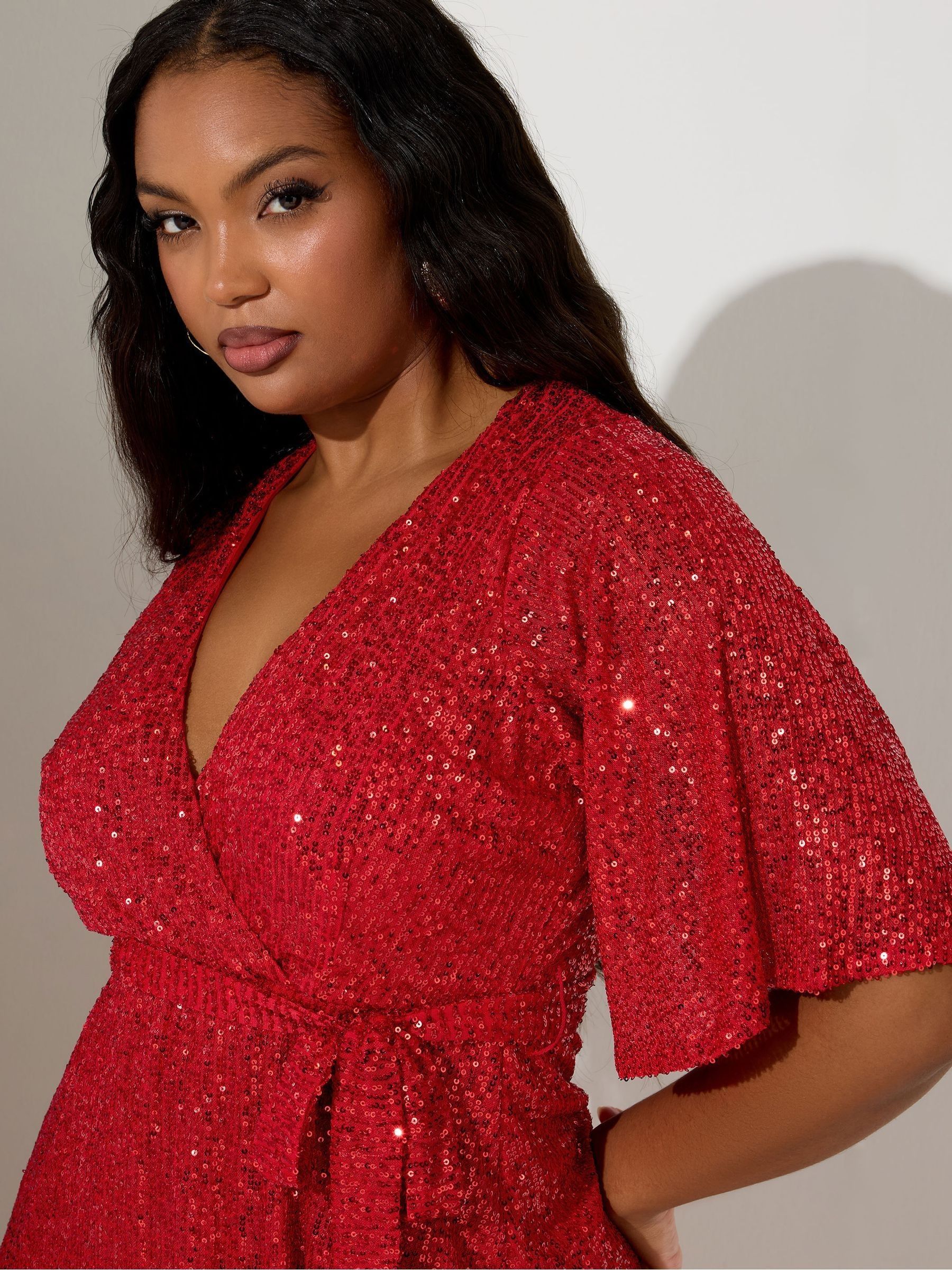 Rood - Yours Curve London Sequin Wrap Dress