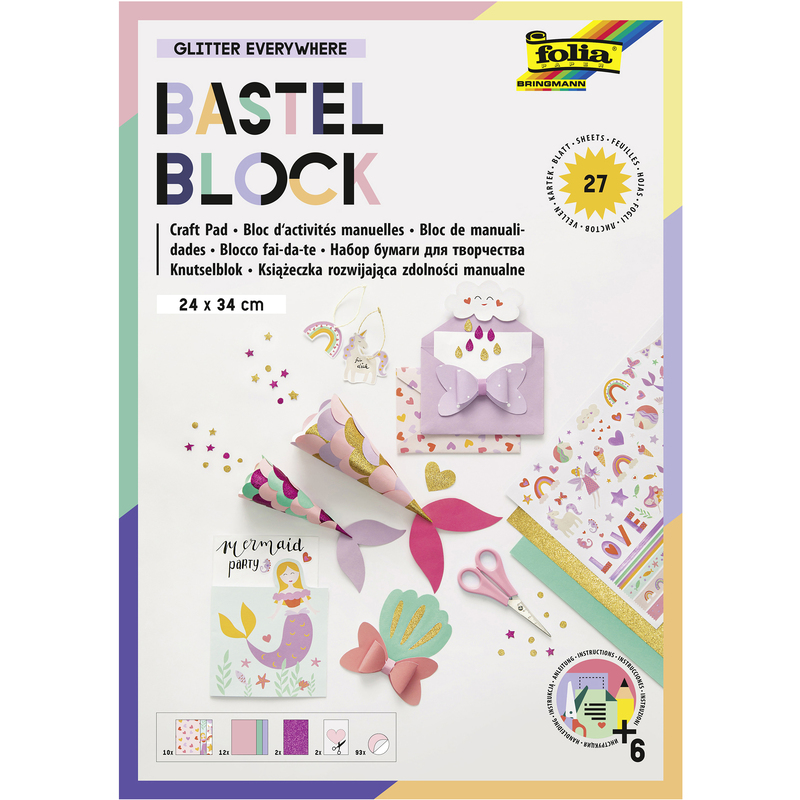 Folia Bastelblock Glitter Everywhere, 24 x 34 cm, assortiert, 27 Blatt