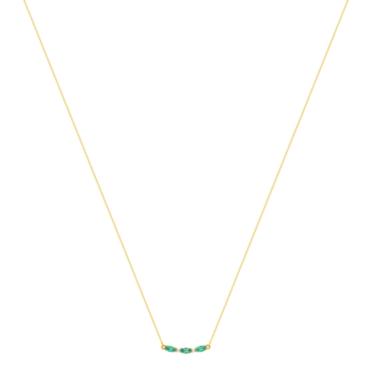 Collier or 375 2 tons émeraudes ovales et 2 diamants 42,5 cm