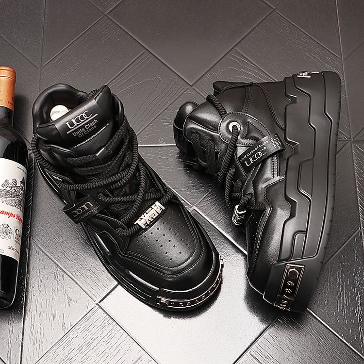 Mr Ozera - Platform Lettering Lace-Up High Top Sneakers