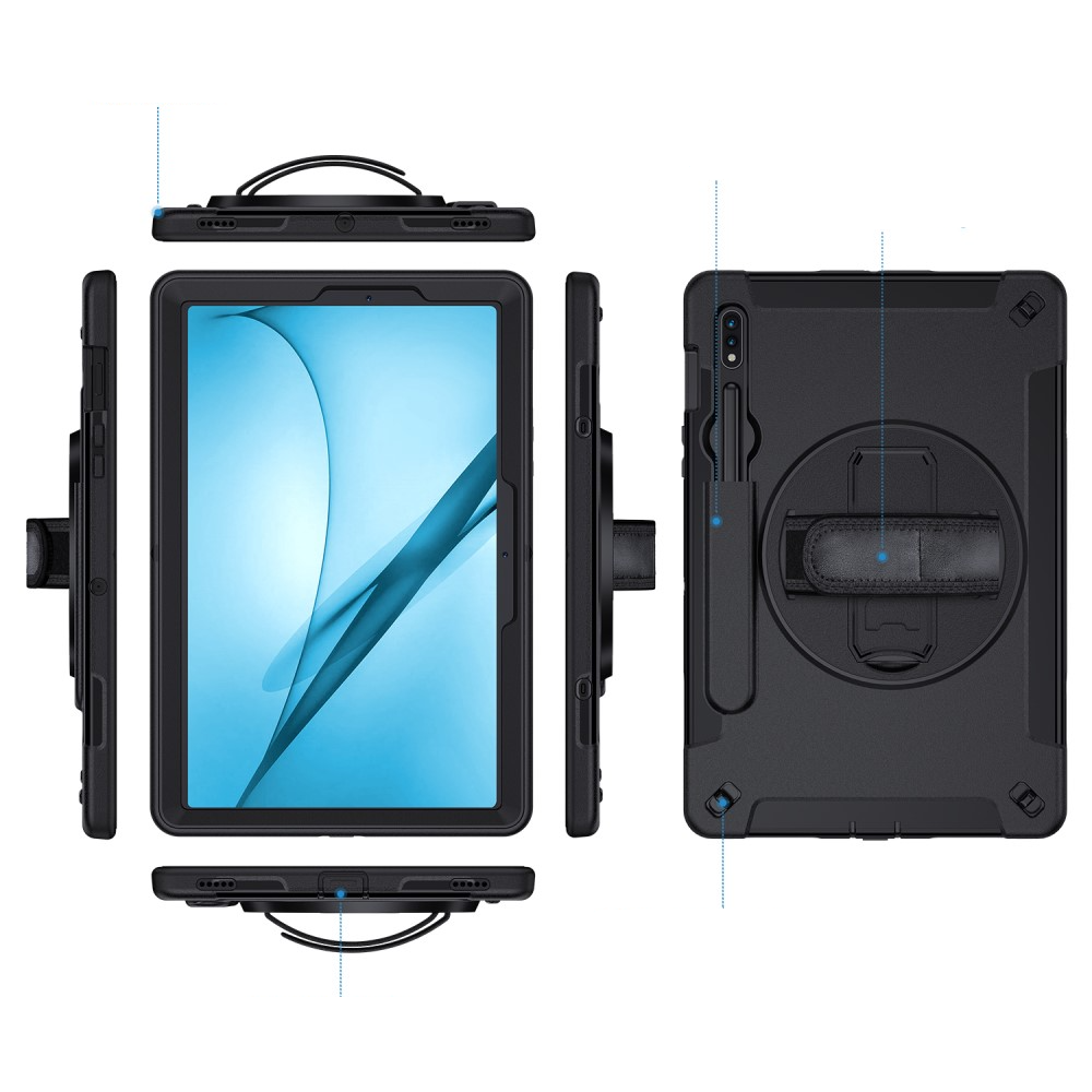 Samsung Galaxy Tab S7 FE 5G Hybrid Outdoor Case Hülle Handschlaufe   Schultergurt - Schwarz