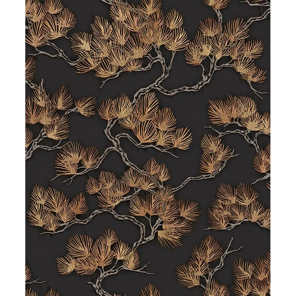 Dutch Wallcoverings Vliesbehang Wall Fabric pine tree - zwart - 10,05m x 53cm