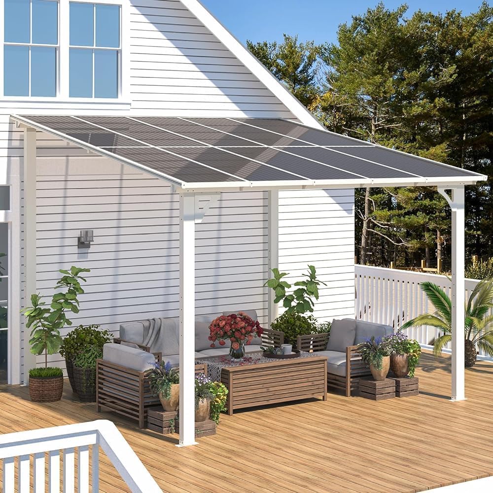 UNIONLINE 3x3m Wandgestellter Gartenpavillon – Markdown! Metall Pavillon für Terrasse, Veranda, Hinterhof, Weiß, PVC-Dach