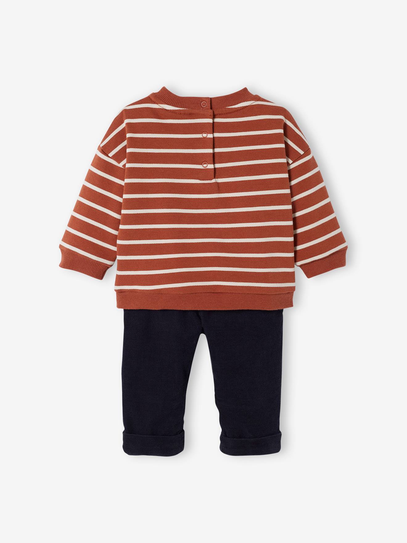 Conjunto de moletom e calça de veludo cotelê listrado marrom médio para bebê