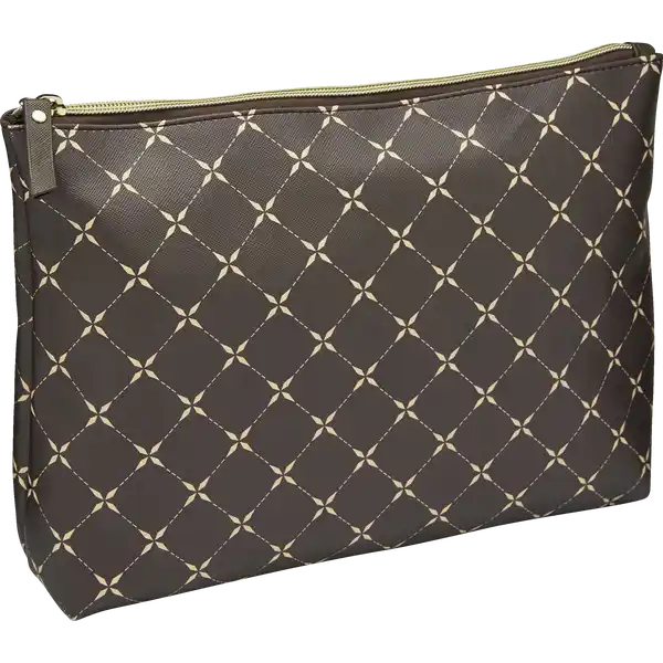 Damenkulturtasche braun / ecru mit Druck