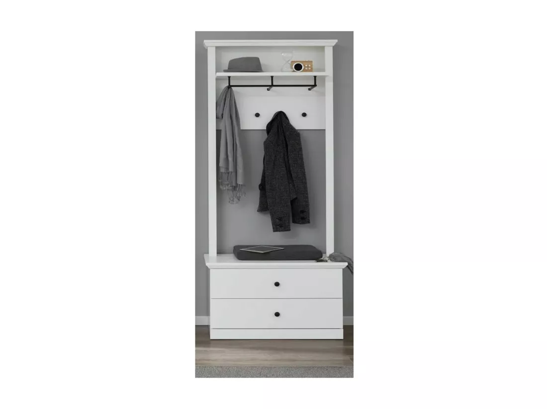 Porte-manteau 2 tiroirs blanc style campagnard moderne Valex 81cm