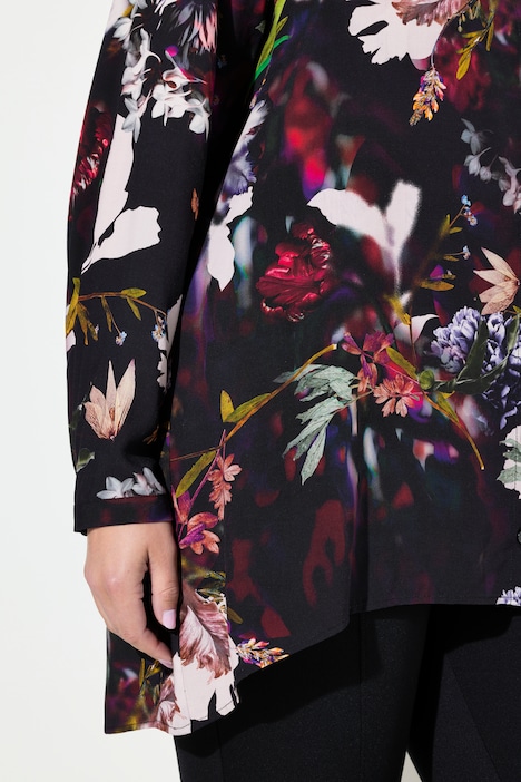 Bluse, A-Linie, Blumen-Druck, Langarm