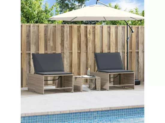 Chaises longues lot de 2 avec table gris clair résine tressée