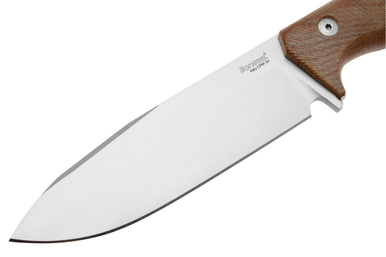 LionSteel T6 Stonewashed, Natural Canvas Micarta T6-CVN vaststaand mes