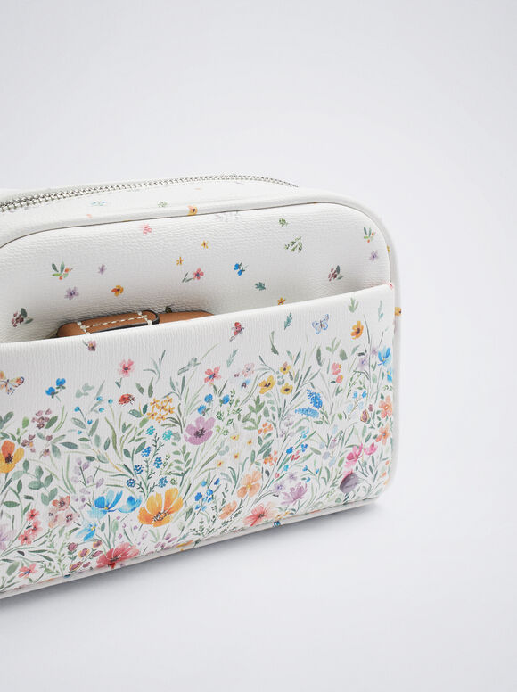 Bolsa de ombro com estampa floral - Off-White