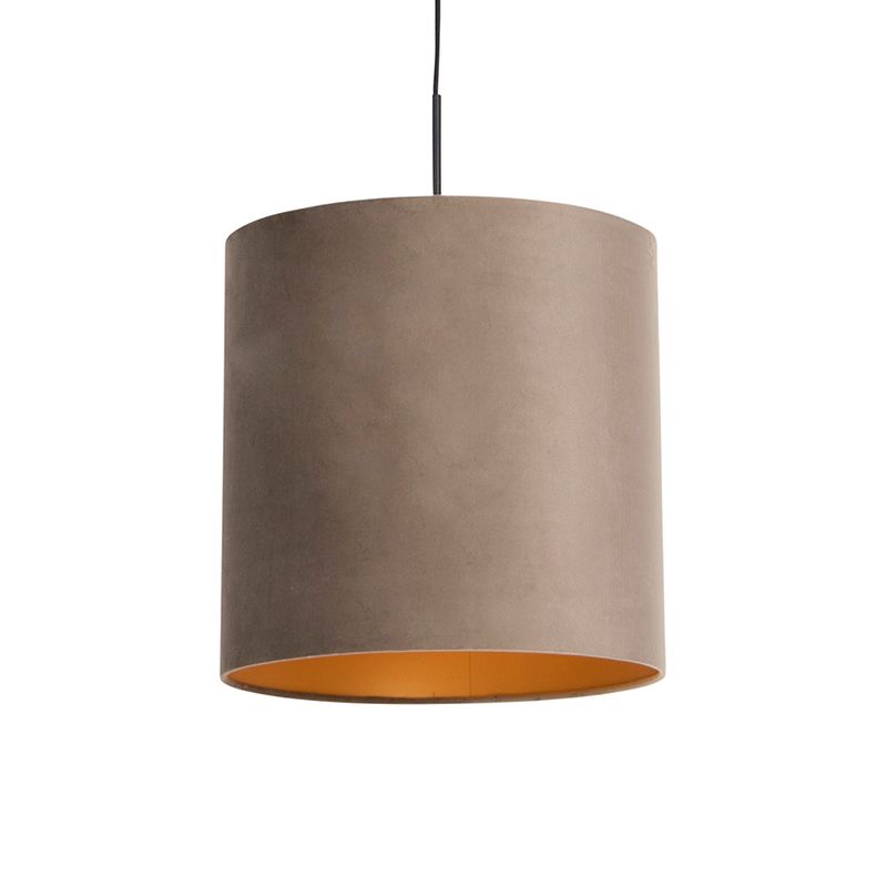 Hanglamp met velours kap taupe met goud 40 cm - Combi