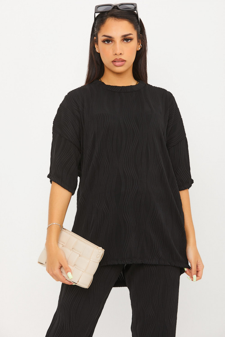 Ensemble 2 pièces t-shirt + pantalon à motif vague noir
