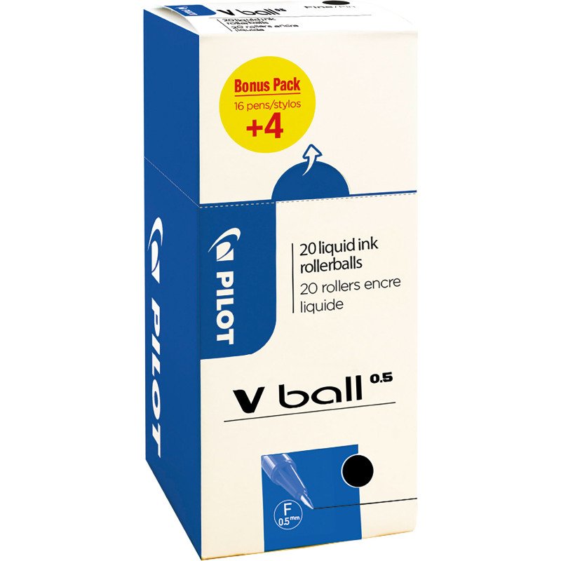 Pack de 16 stylos roller V-BALL 0.5 mm PILOT capuchon + 4 offerts
