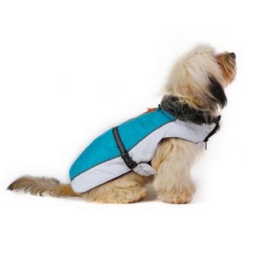Jaqueta Parka para Cães em Azul-Turquesa e Branco