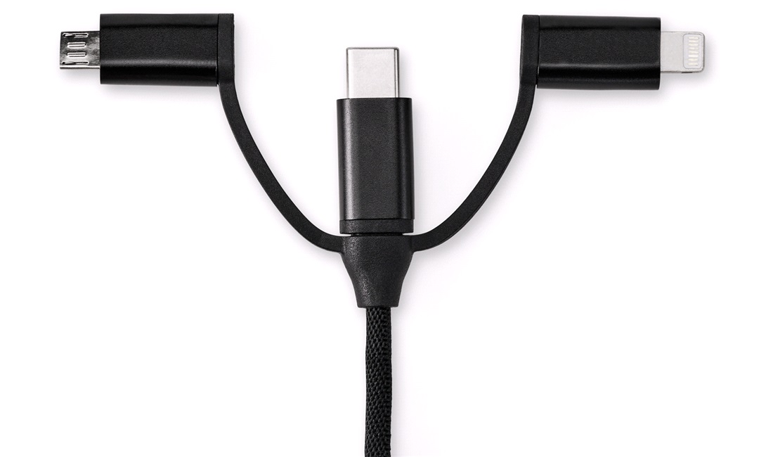 3-i-1 kabel C->Lightning/USB-C/Micro-USB