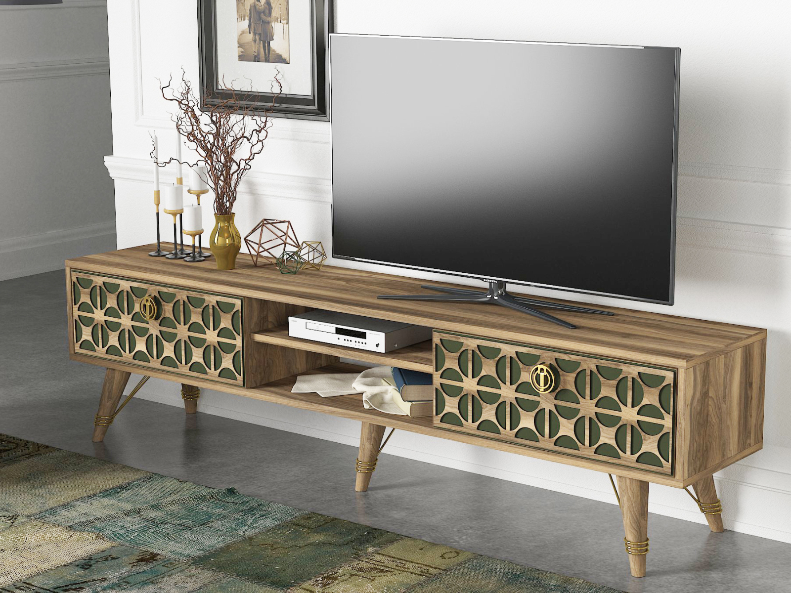 TV-Lowboard - Walnuss-dunkelgrün - 180 cm