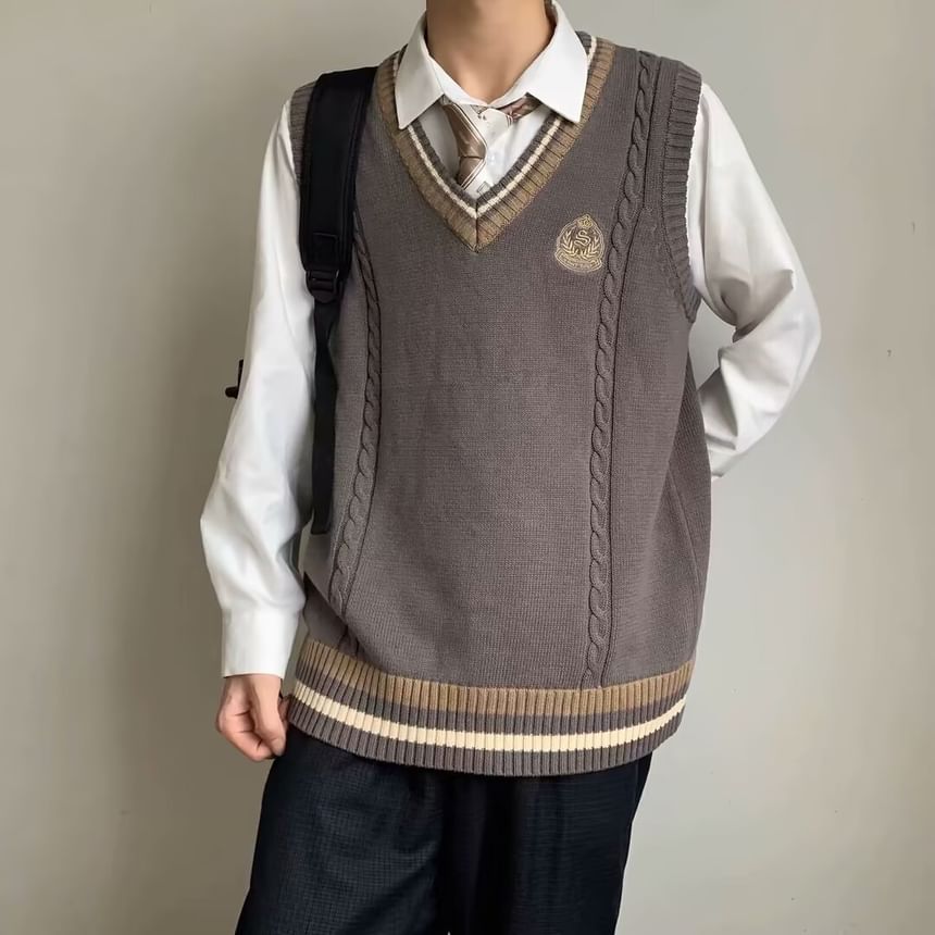 jagevin - V-hals geborduurd gestreept vest