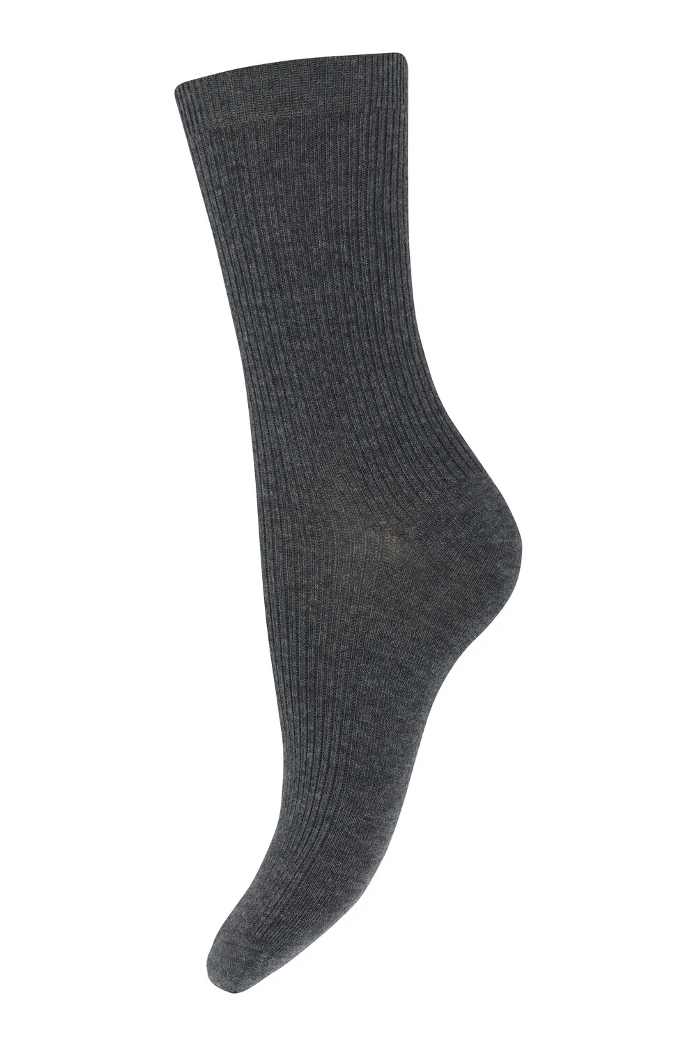mpWoman  Fine Wool Rib strømper - Dark Grey Melange