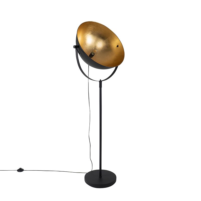 Industriële vloerlamp zwart 50 cm met goud verstelbaar - Magnax