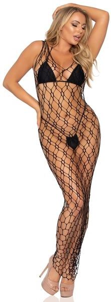Leg Avenue - Hexi Net Maxi Jurk - Zwart - Mouwloos - Netstof
