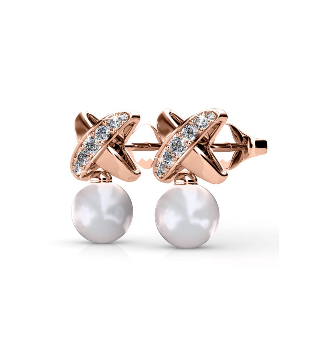 Boucles d'oreilles Chris Pearl - Or Rosé et Cristal