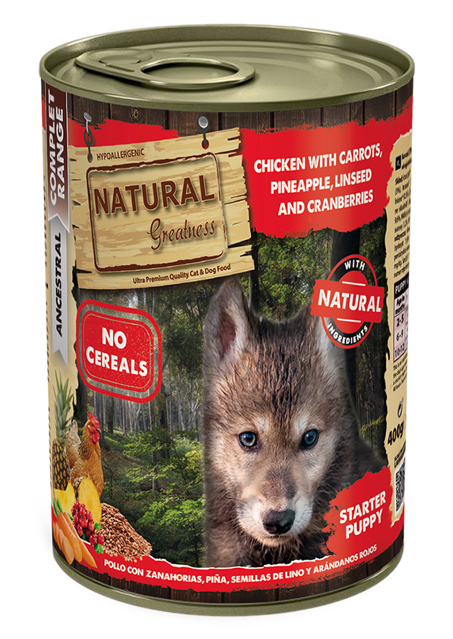Natural Greatness Gama Completa Frango Ancestral com Cenoura e Abacaxi em Lata para Cães