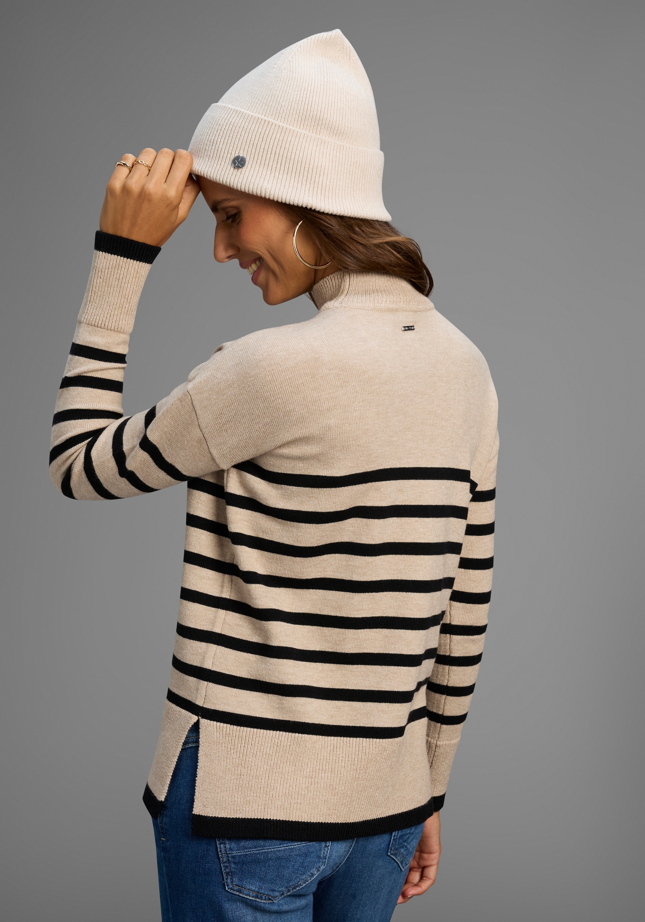 Laura Scott Streifenpullover , kuscheliger Winterstrick mit seitlichen Schlitzen - NEUE KOLLEKTION