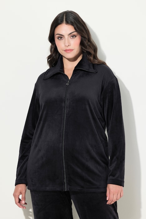 Loungewear-Nickijacke, Umfallkragen, Langarm, recycelt