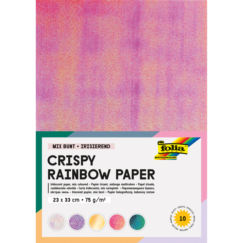 Folia Farbpapier, Crispy Rainbow, 23 x 33 cm, assortiert, 10 Blatt