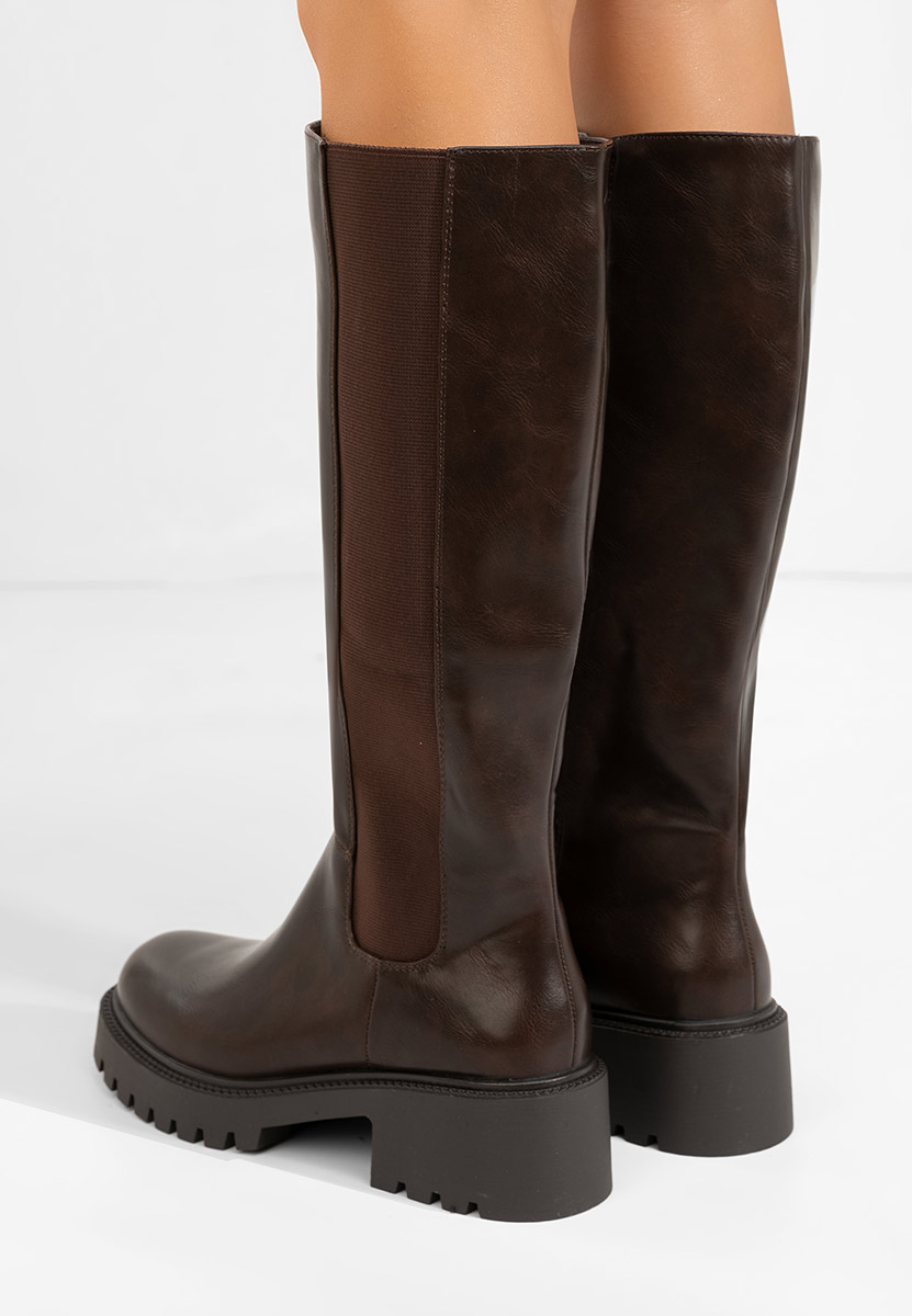Bottes hautes femme plates brunes Calipso