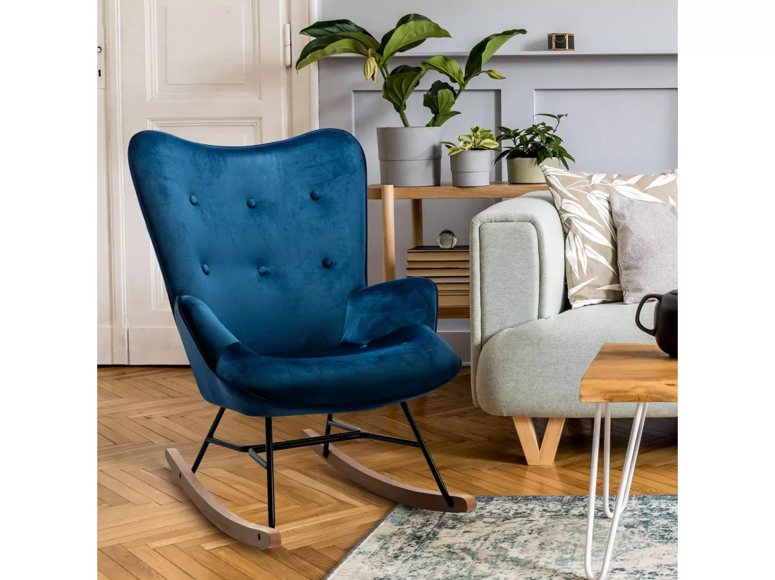 Chaise à bascule - Velours & Métal - Bleu - Sanka