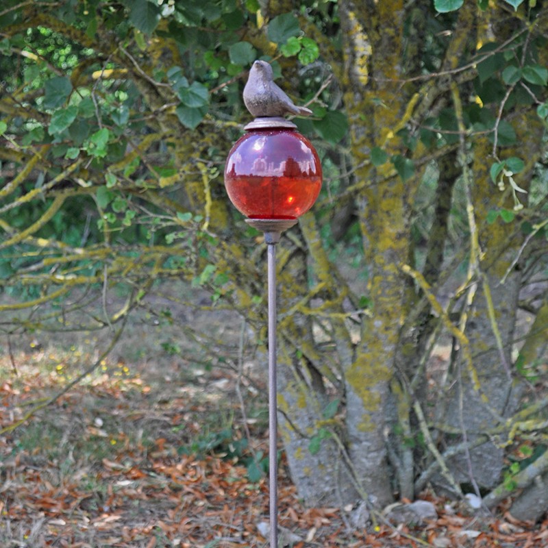 Tuteur boule oiseau rouge 10x117cm