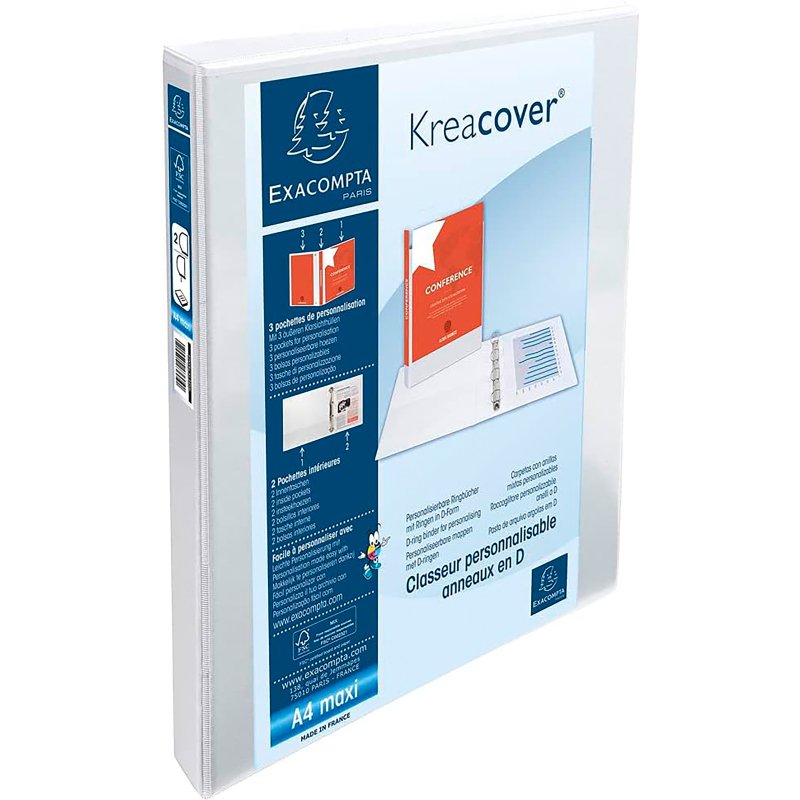 Classeur 2 anneaux plastifié Exacompta KREACOVER® personnalisable A4+ - Dos 3,8 cm blanc