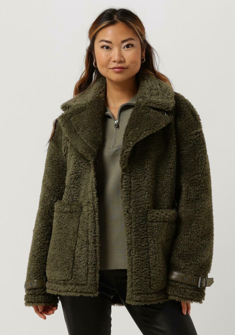 BEAUMONT donkergroene beaumont teddy jas reversible biker jacket