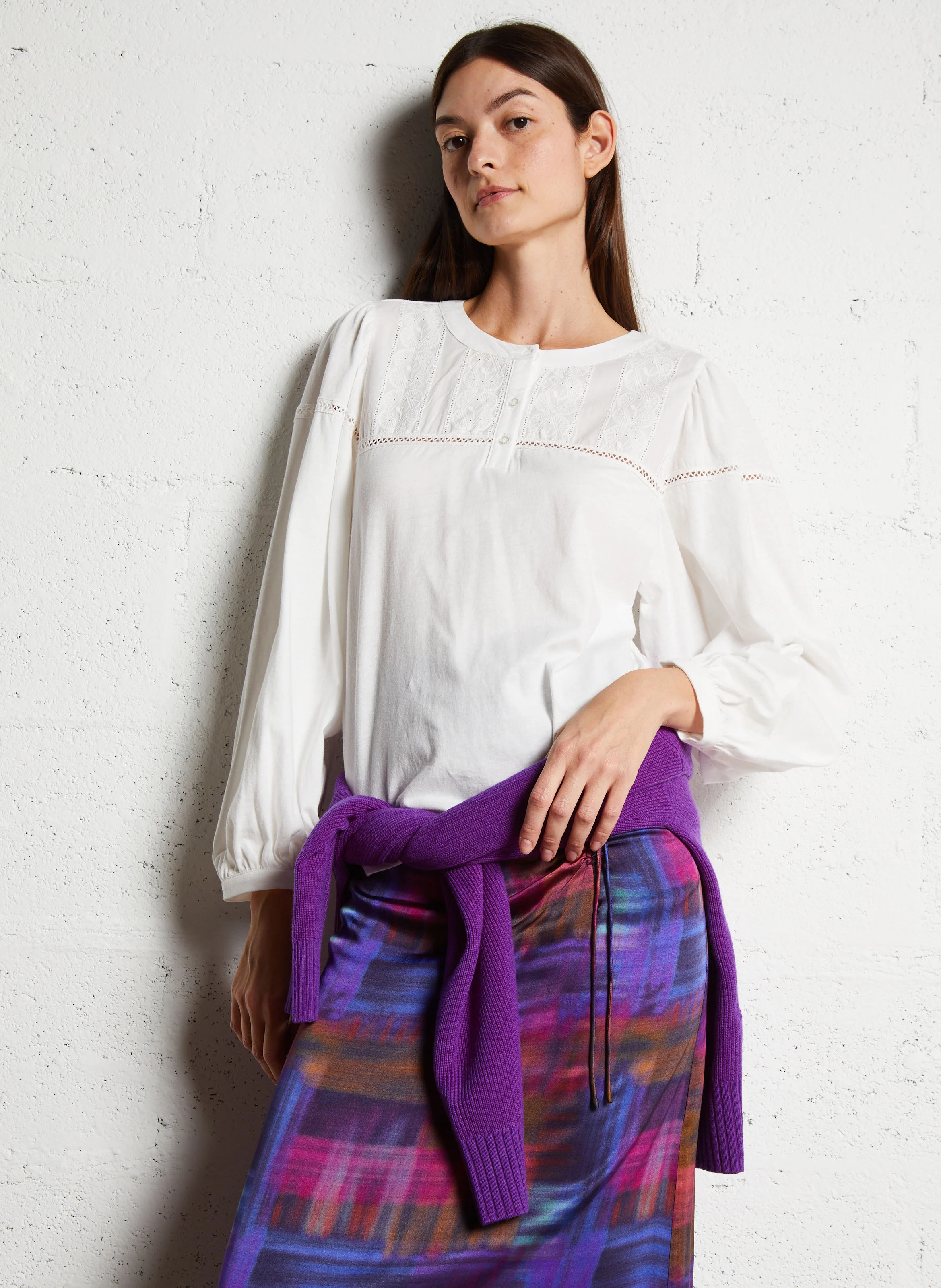 IOMILIE - Blouse brodée en coton| Blanc