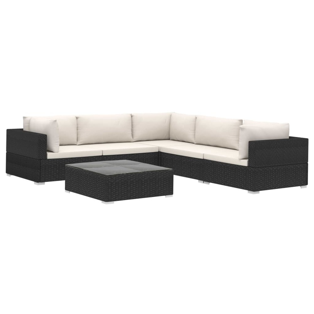 Salon de jardin meuble d'extérieur ensemble de mobilier 6 pièces avec coussins résine tressée noir