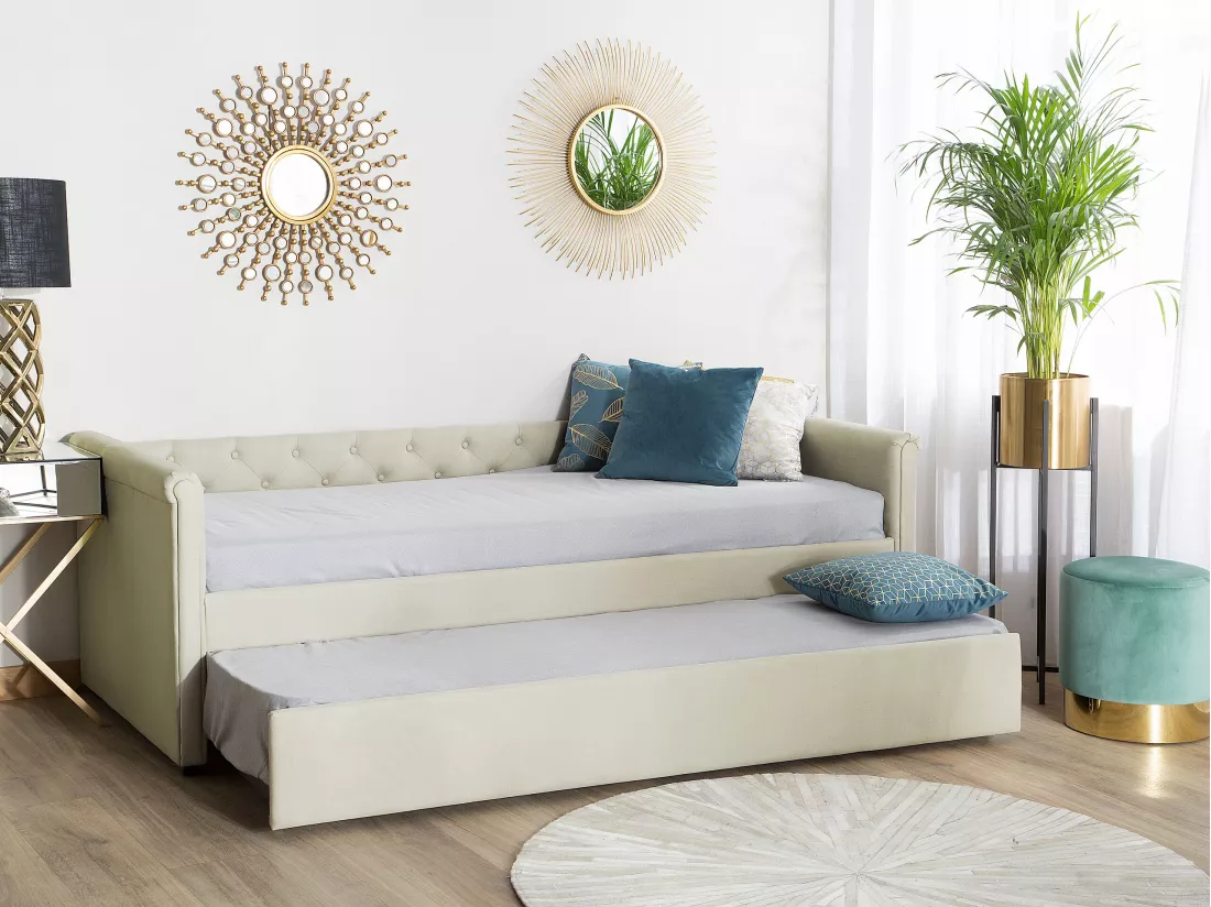 Lit gigogne Tissu LIBOURNE 80 x 200 cm Beige