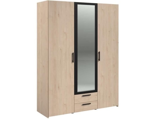 PARISOT - Armoire varia - décor chene et noir - 3 portes battantes + 2