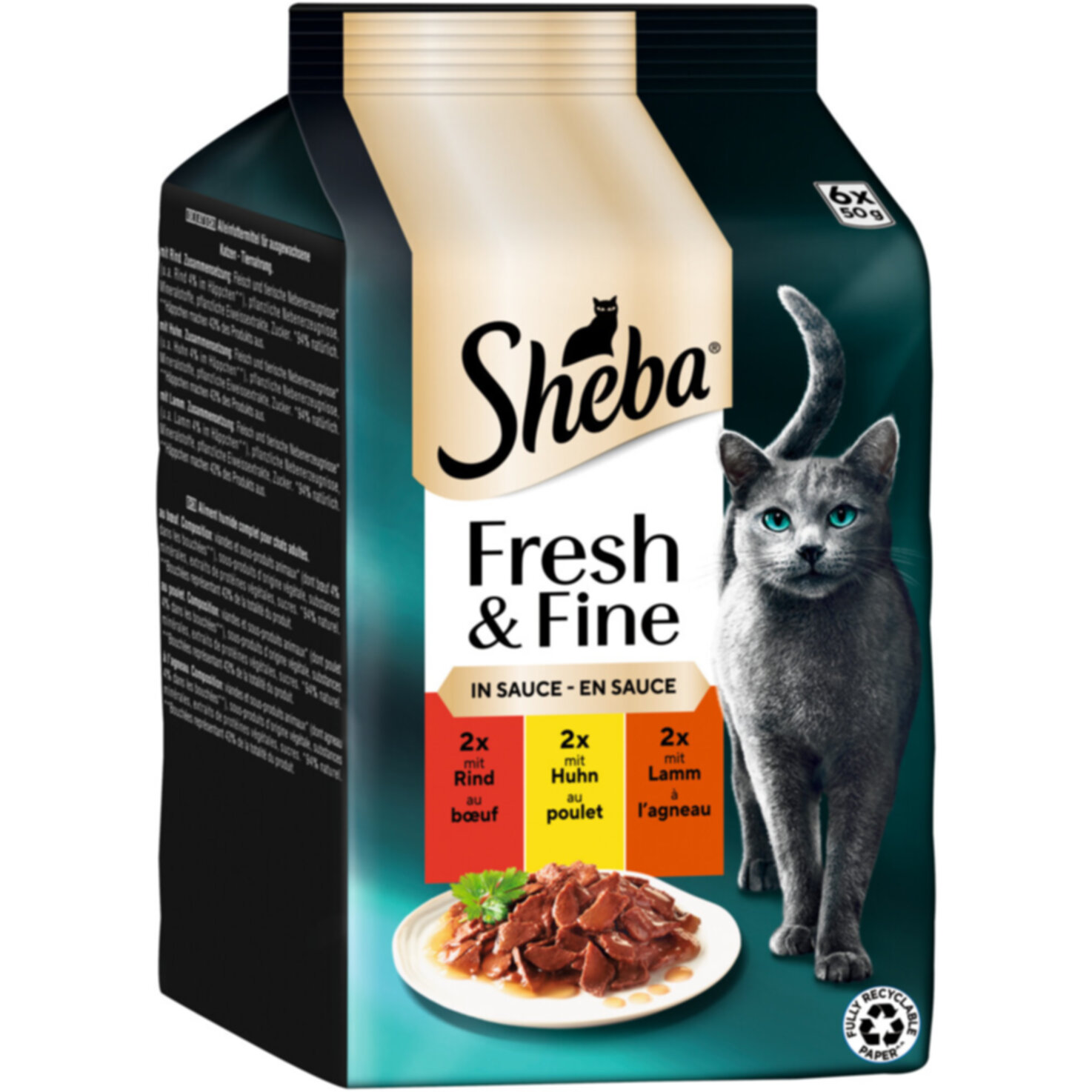 Sheba Fresh & Fine Herzhaft Katzenfutter in Sauce Rind&Huhn 6x50g