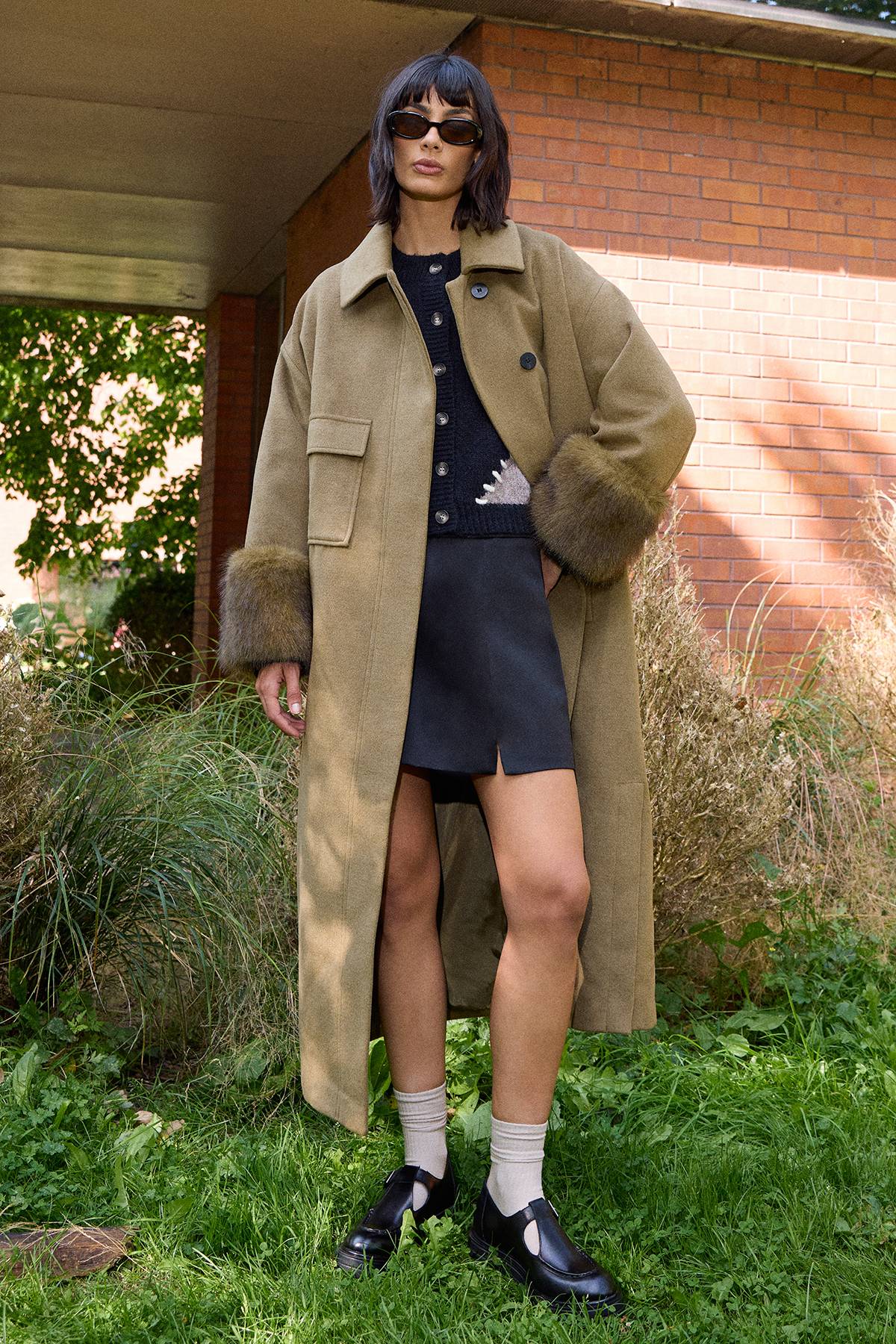 Warehouse Manteau Long à Poches Plaquées et Poignets en synthétique