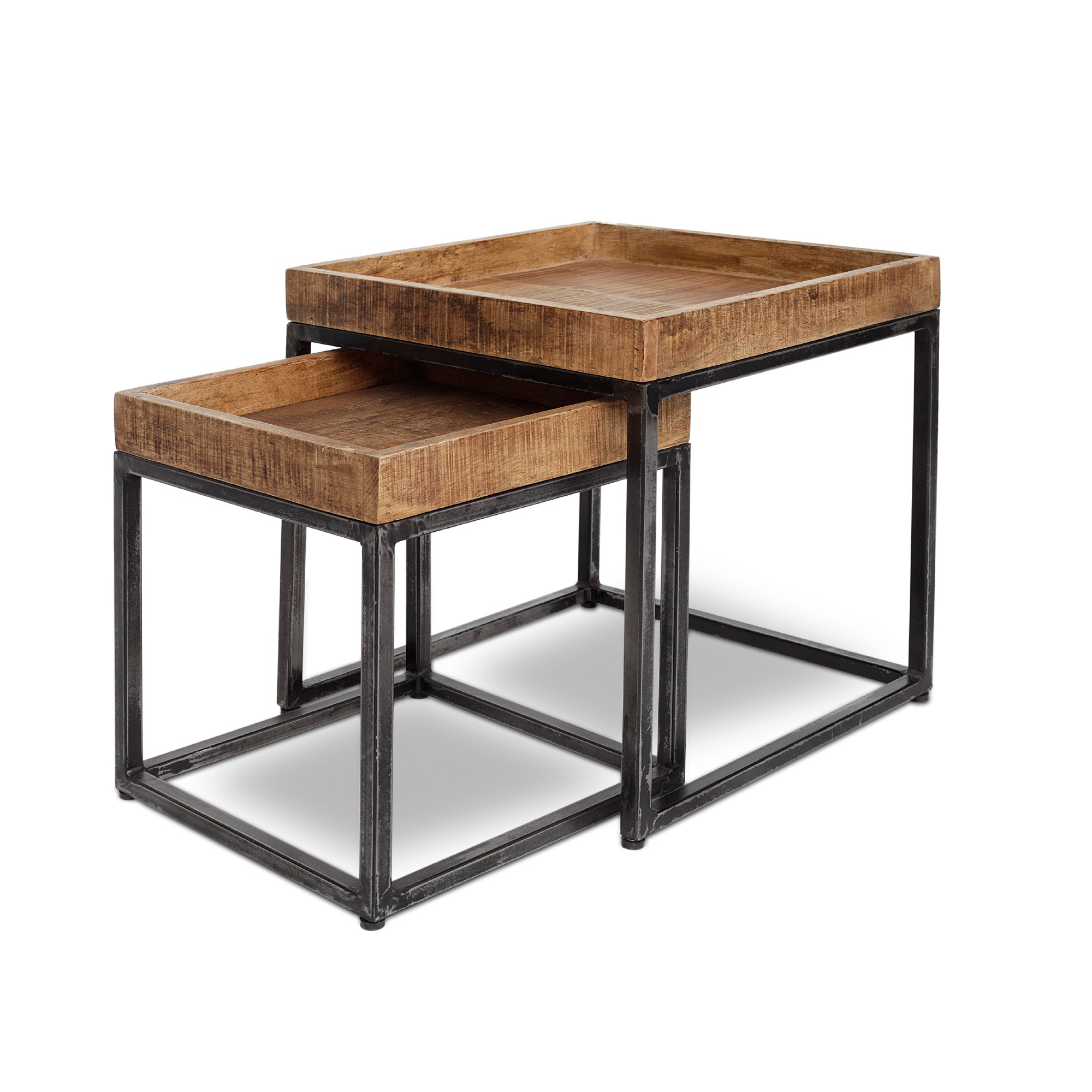 2er-Set Beistelltisch 'Cubert', aus Eisen und Holz von fischer's lagerhaus