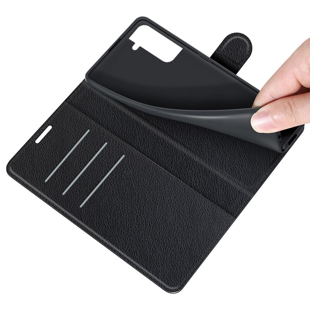 Samsung Galaxy S22 5G Leder Tasche Flip Cover Litchi Look - Schwarz