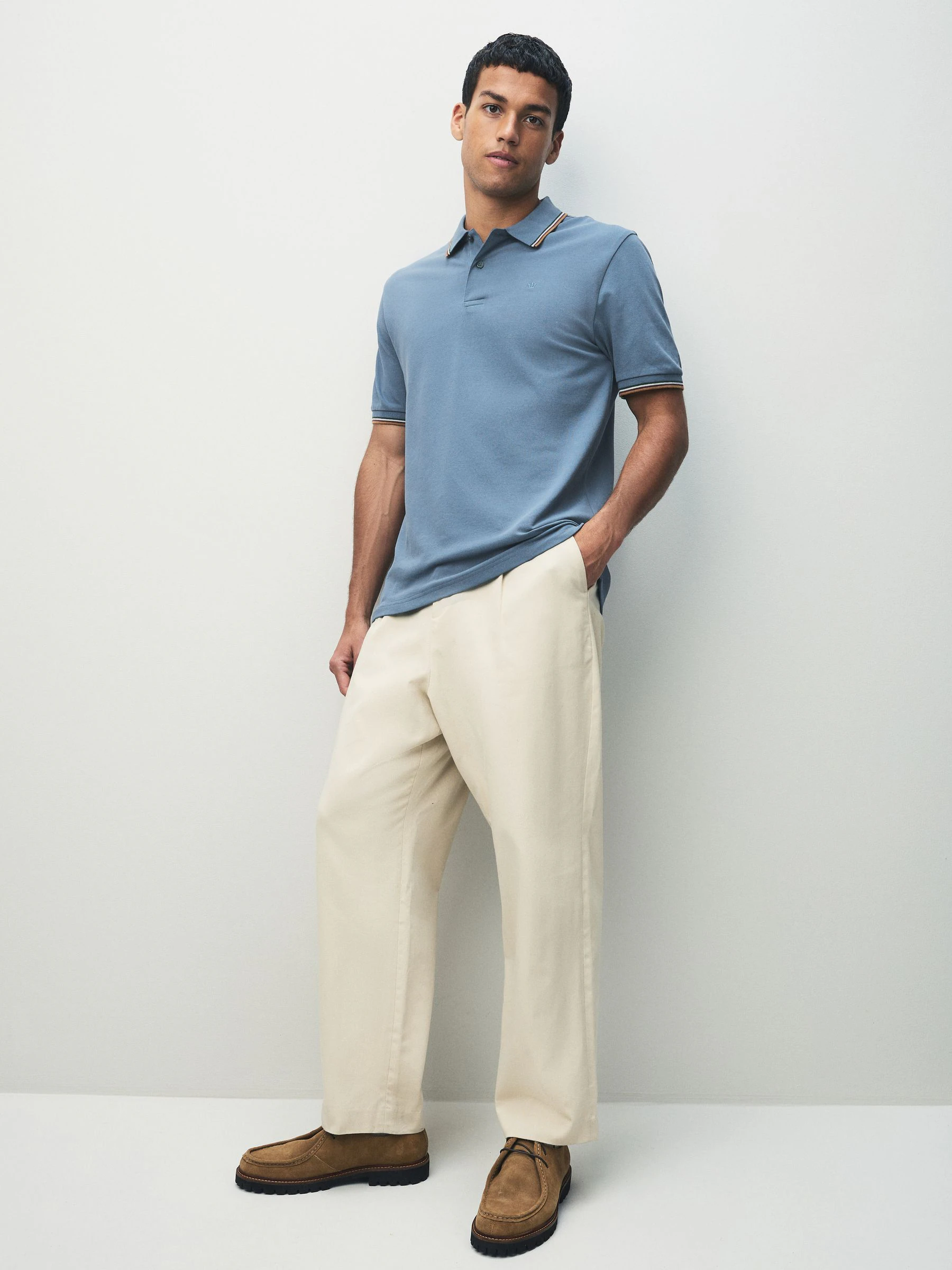 Blauw - Regular fit poloshirt met korte mouwen en contrasterende randen